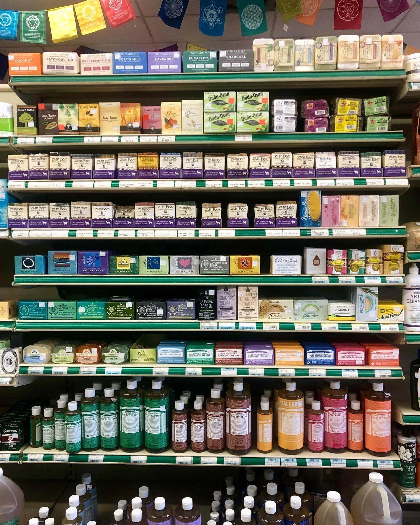 A shelf of natural soaps