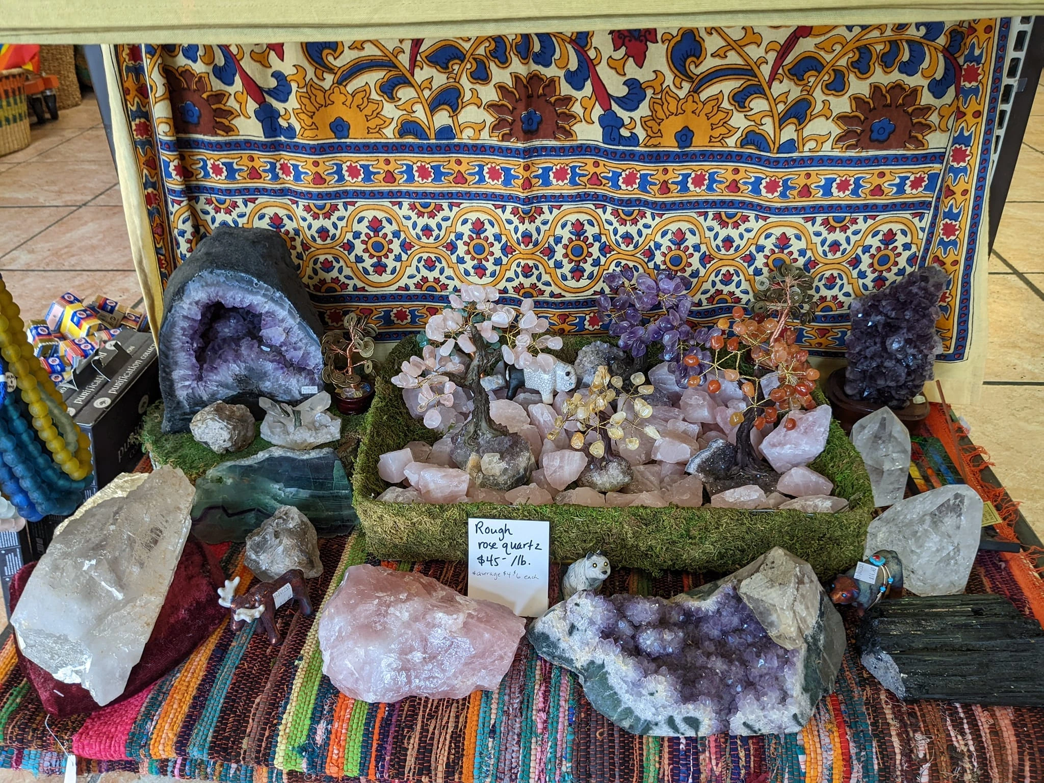 A display of crystals and gemstones