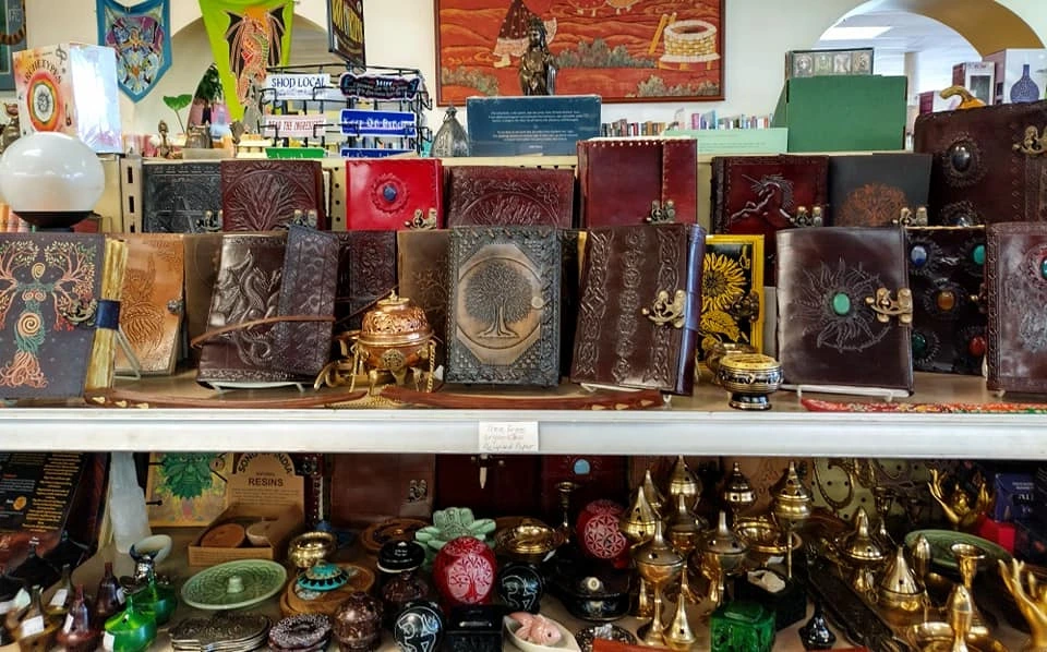 A display of leather-bound journals