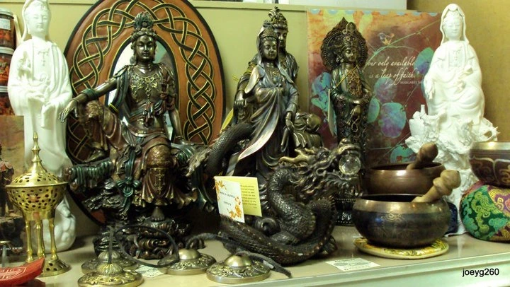 A display of various statues