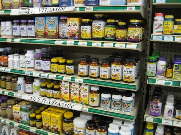 A shelf of vitamins and supplements