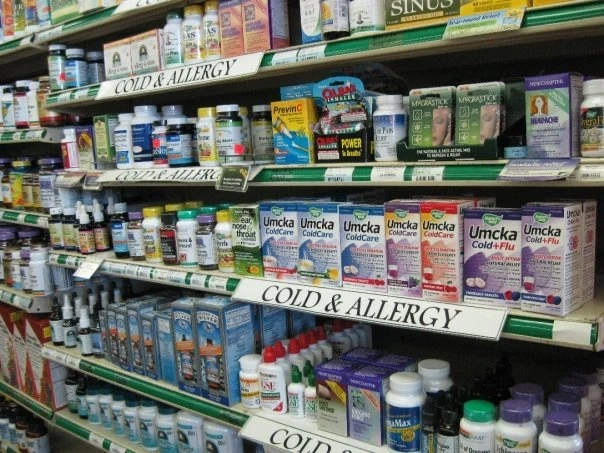 A shelf of vitamins and supplements